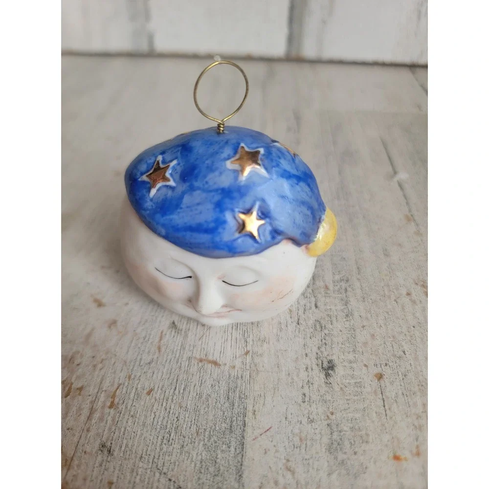 Vintage salamander reversible moon bell ornament Xmas porcelain star